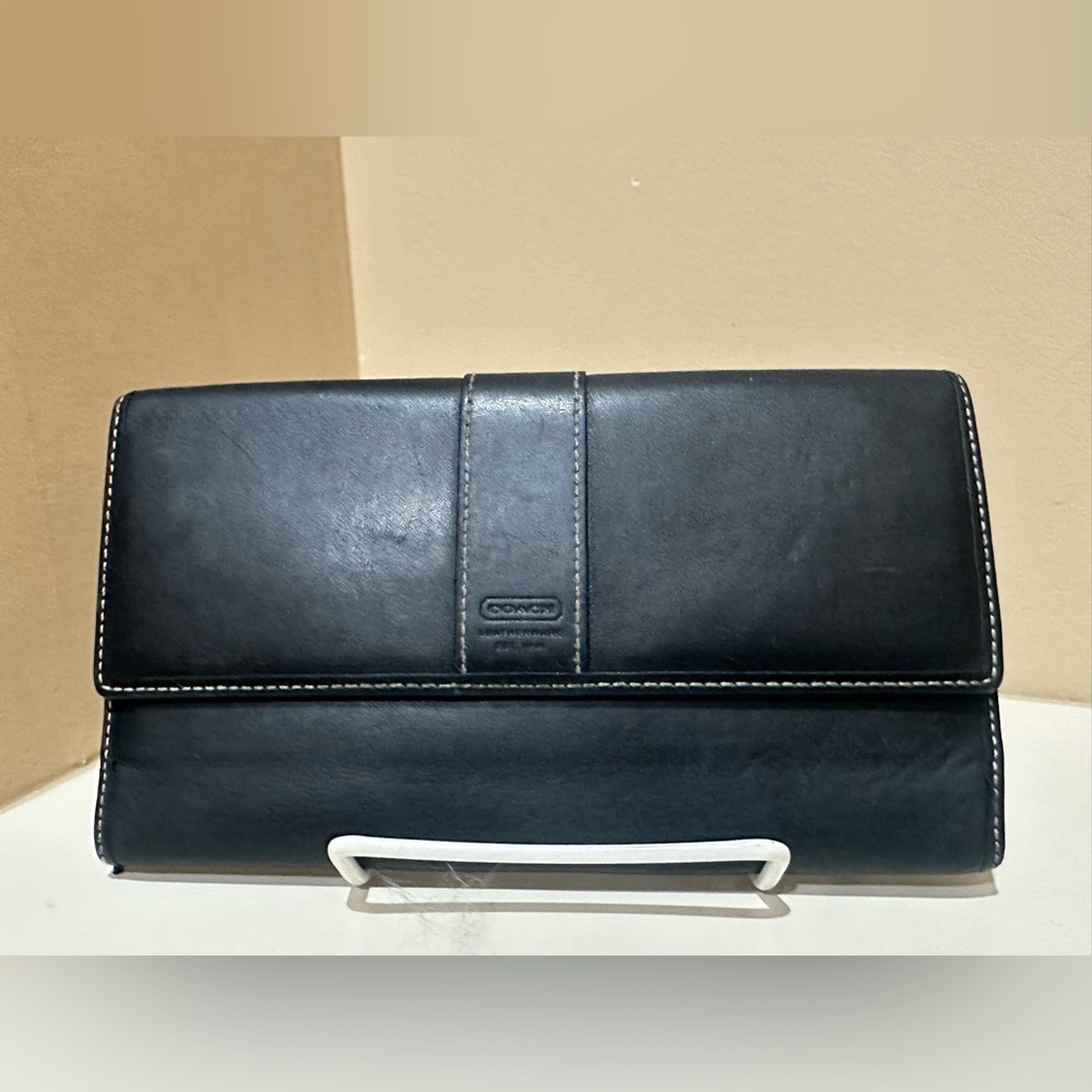 Coach Vintage Black Leather Trifold Long Wallet